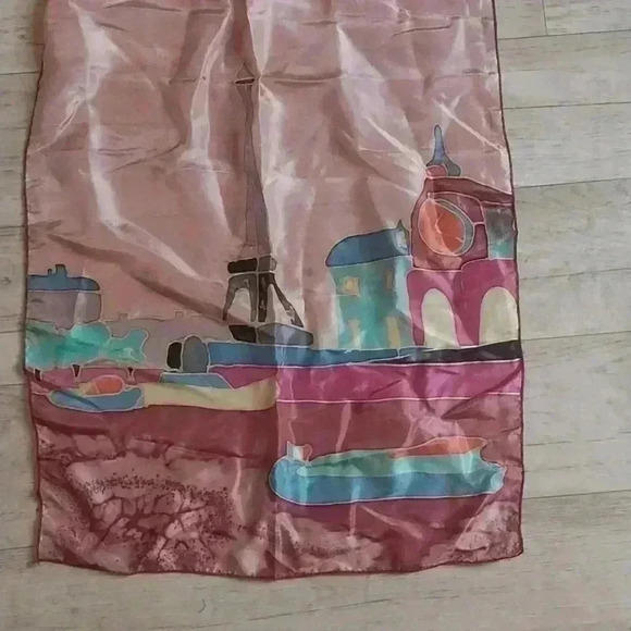 Pruvot Eiffel Tower Hand Painted Italian Silk Scarf - Picture 3 of 5